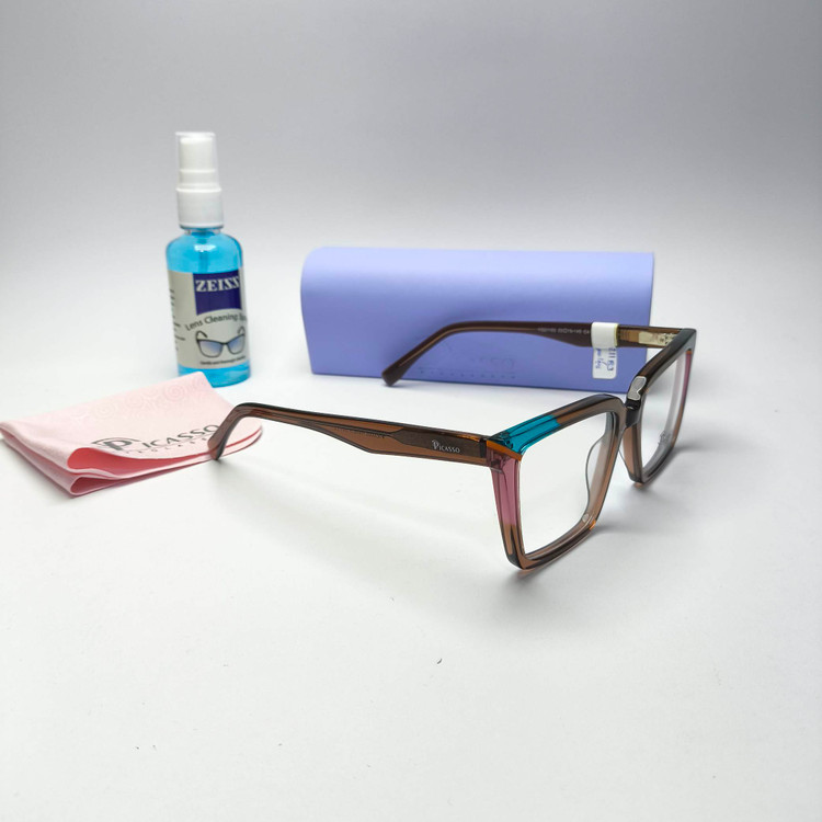 عینک طبی زنانه دسته سیم پیکاسو Picasso به همراه جلد و دستمال مدل 21183