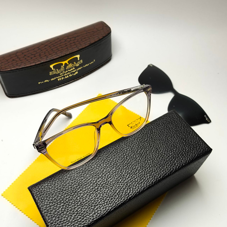 عینک طبی کاور دار ریچل Richel مدل 9227 اورجینال دسته سیم کائوچو پلاریزه اسیتیت به همراه پک هدیه