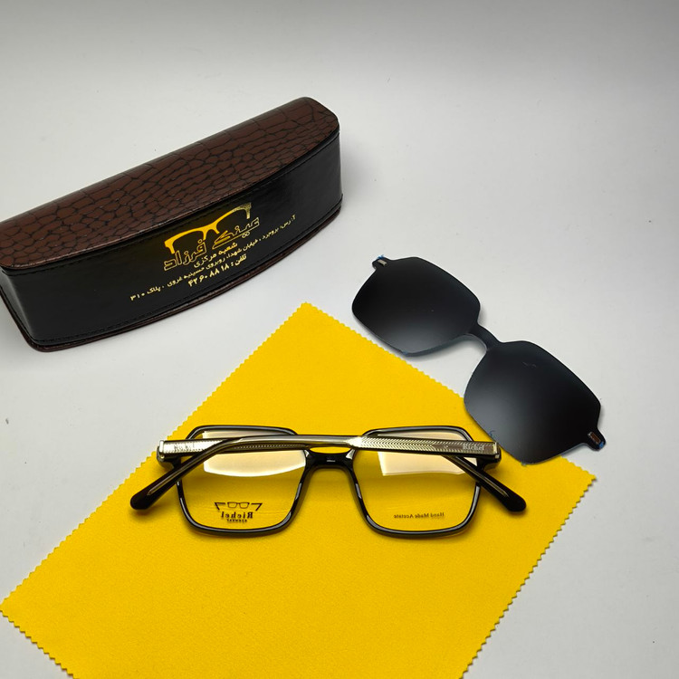 عینک طبی کاور دار ریچل Richel مدل 9245 اورجینال دسته سیم کائوچو پلاریزه اسیتیت به همراه پک هدیه