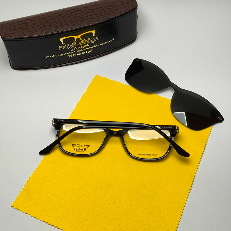 عینک طبی کاور دار ریچل Richel مدل 9217 اورجینال دسته سیم کائوچو پلاریزه اسیتیت به همراه پک هدیه