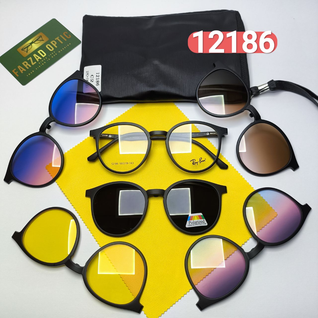 عینک طبی کاور دار ریبن Ray ban مدل 12186 کائوچو TR90 سبک پلاریزه به همراه کیس