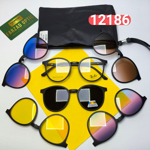 عینک طبی کاور دار ریبن Ray ban مدل 12186 کائوچو TR90 سبک پلاریزه به همراه کیس