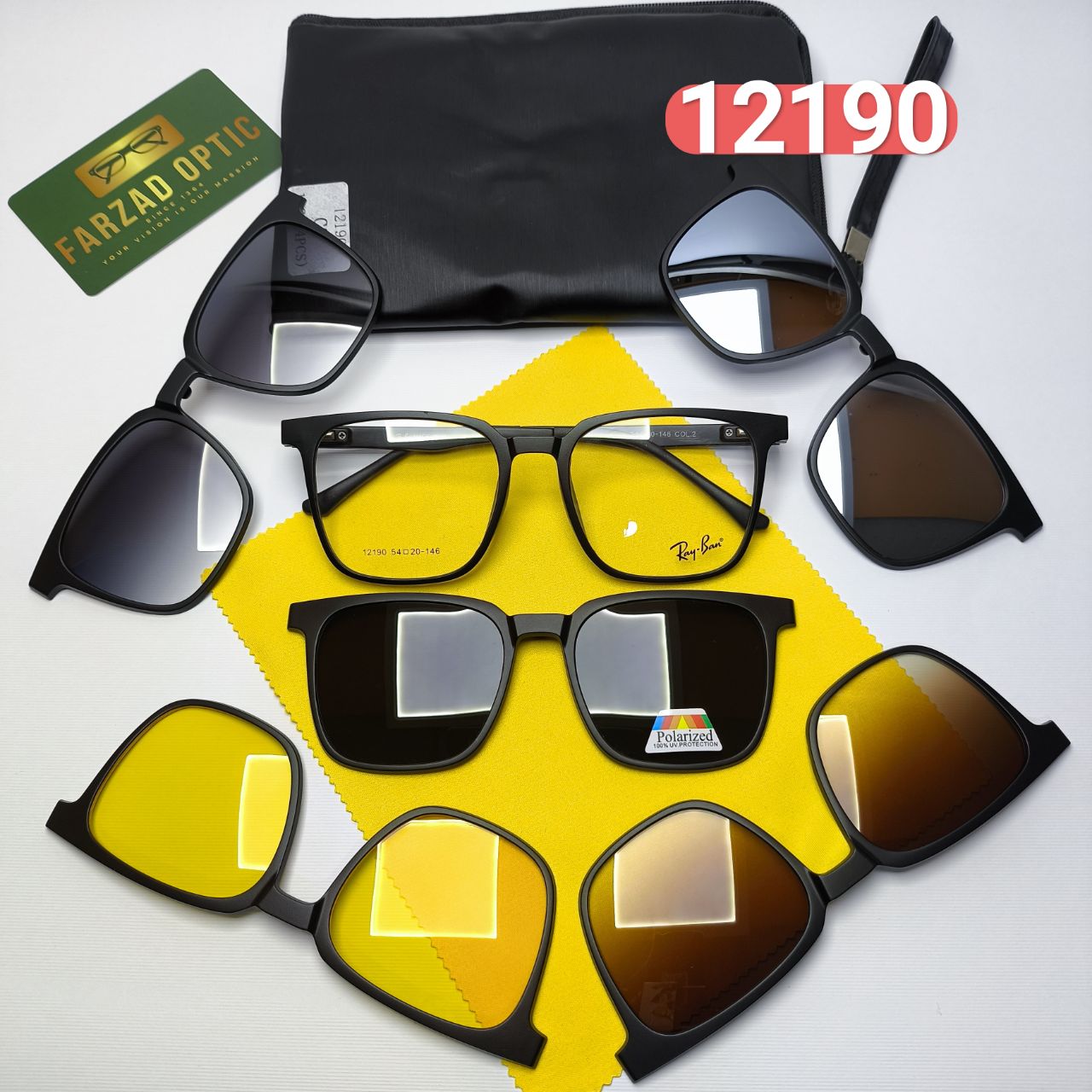 عینک طبی کاور دار ریبن Ray ban مدل 12190 کائوچو TR90 سبک پلاریزه به همراه کیس