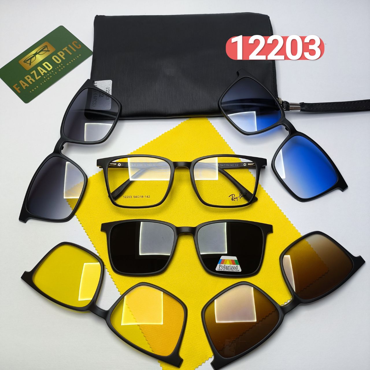 عینک طبی کاور دار ریبن Ray ban مدل 12203 کائوچو TR90 سبک پلاریزه به همراه کیس