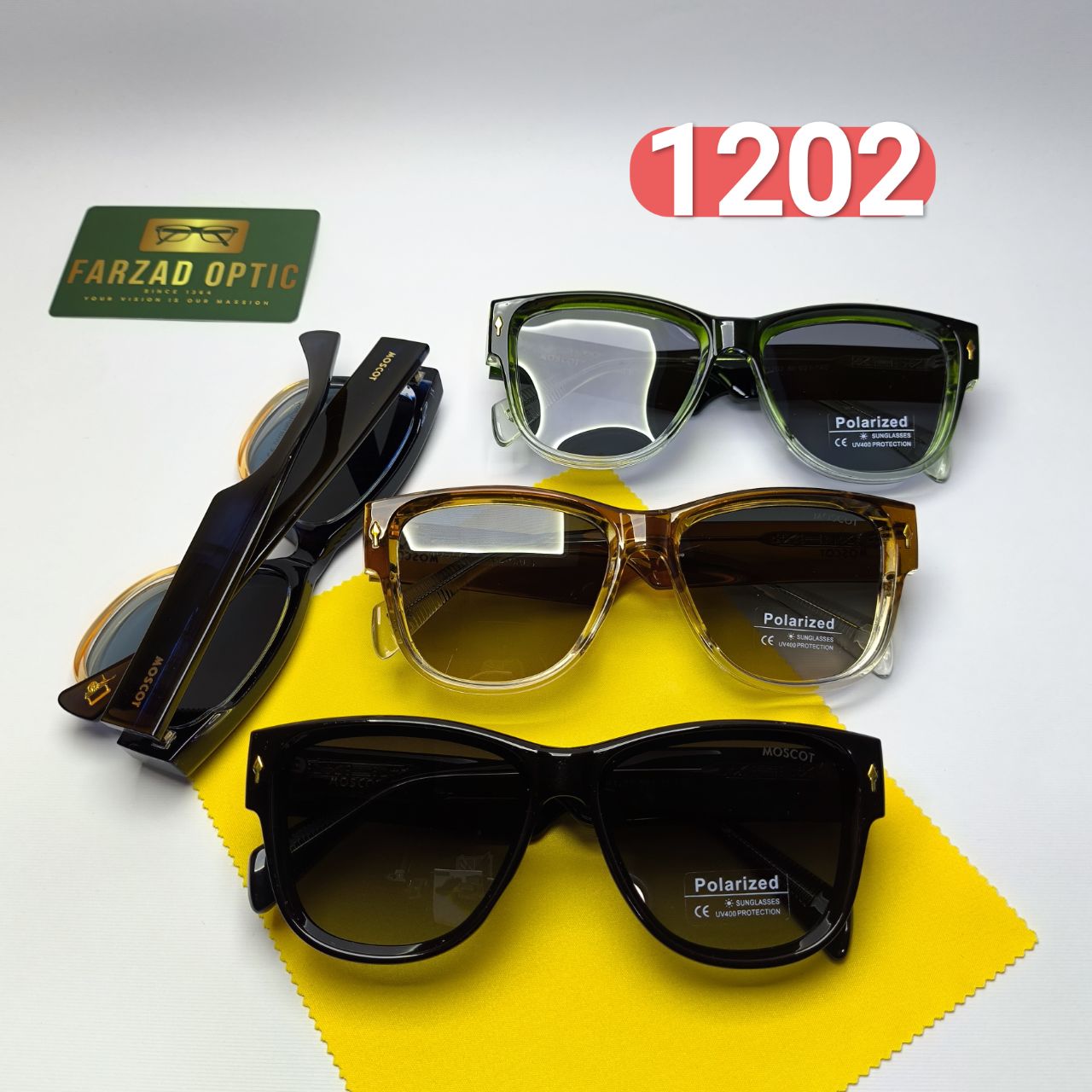 عینک آفتابی پلاریزه موسکات Moscot مدل 1202 مستر دسته سیم کائوچو اسیتیت پلاریزه به همراه پک لوازم جانبی