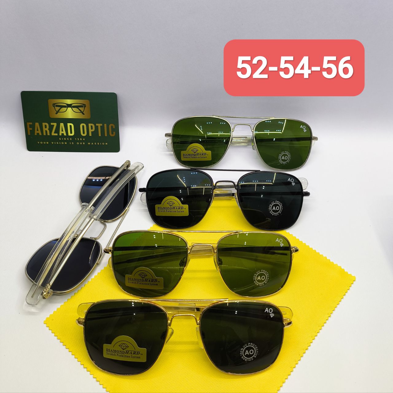 عینک آفتابی AO آمریکن اپتیکال American Optical مدل 52 عدسی شیشه سایز کوچیک