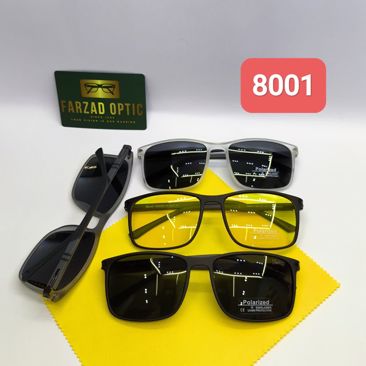 عینک آفتابی پرسل Persol  مدل 8001کائوچو TR90 پلاریزه uv400 پایه فلزی فنر