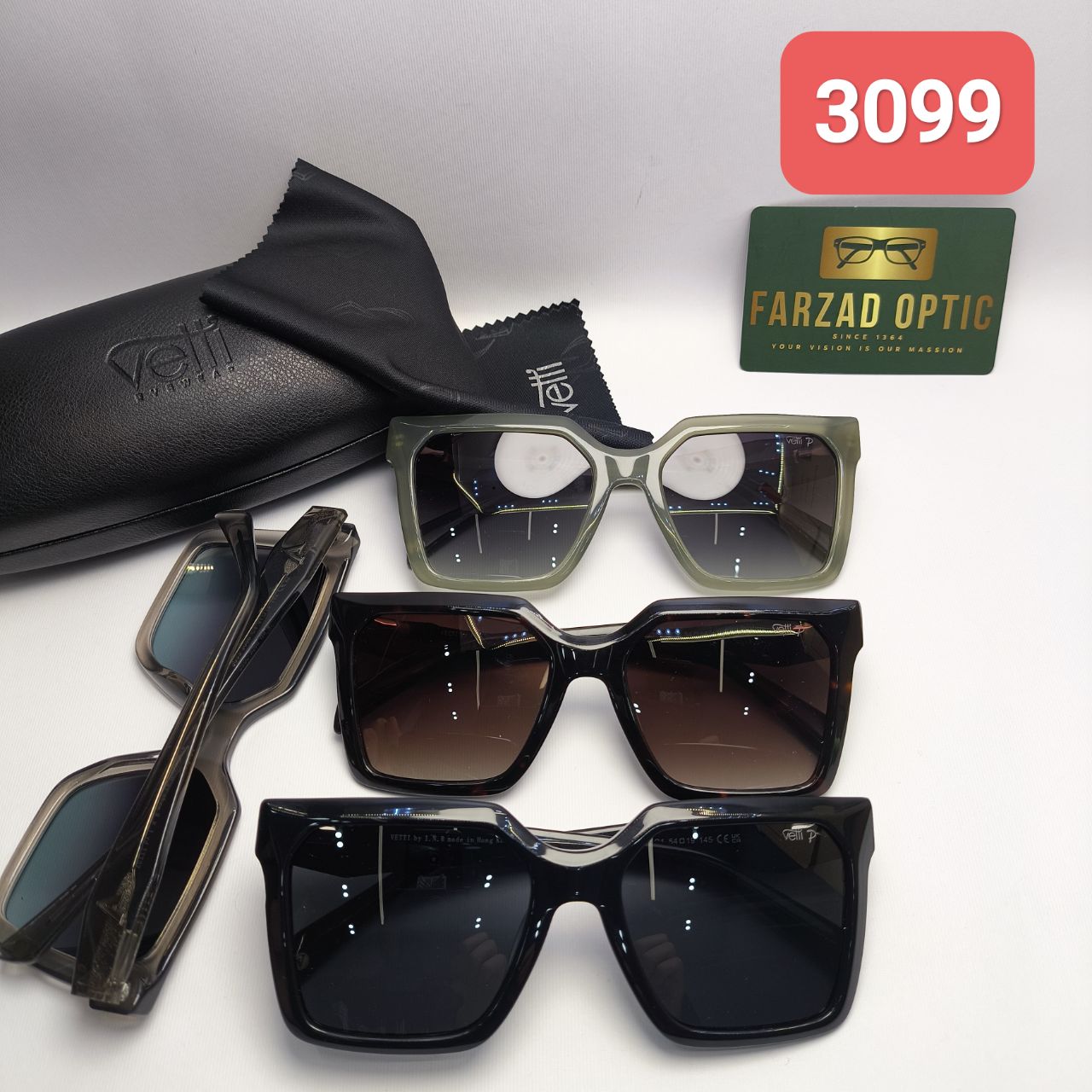 عینک آفتابی وتی Vetti مدل 3099 اورجینال | پلاریزه UV400 فریم کائوچو استات همراه با پک اصلی و ضمانت اصالت