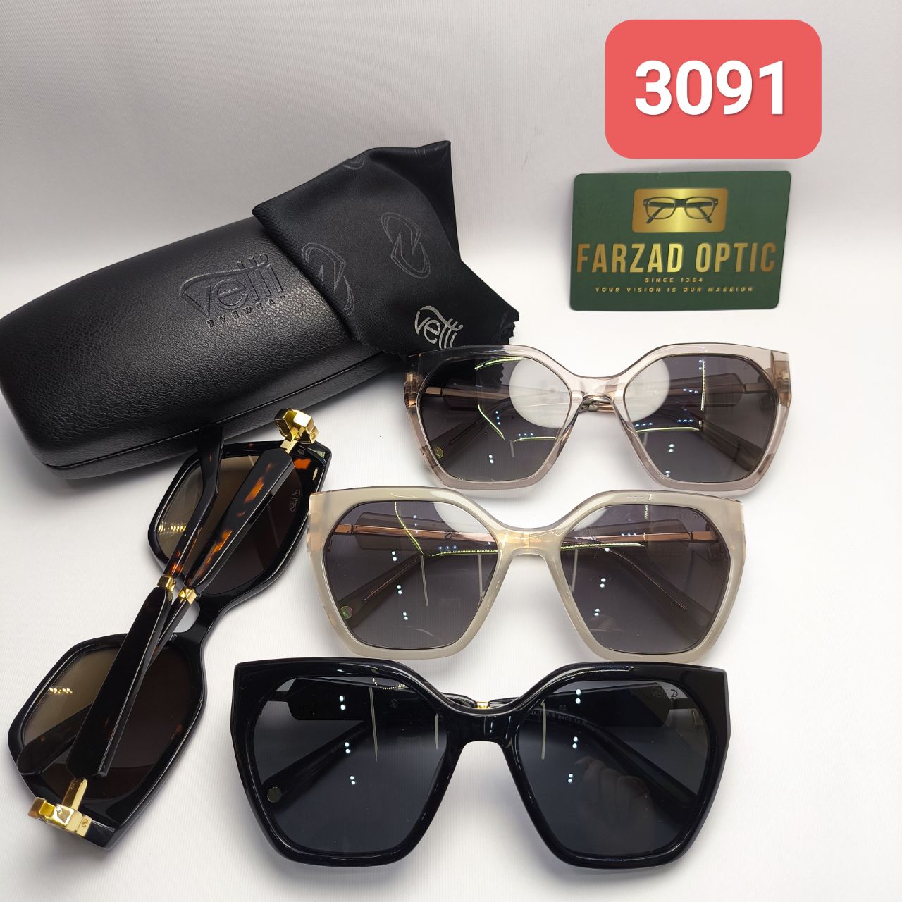 عینک آفتابی وتی Vetti مدل 3091 اورجینال | پلاریزه UV400 فریم کائوچو استات همراه با پک اصلی و ضمانت اصالت