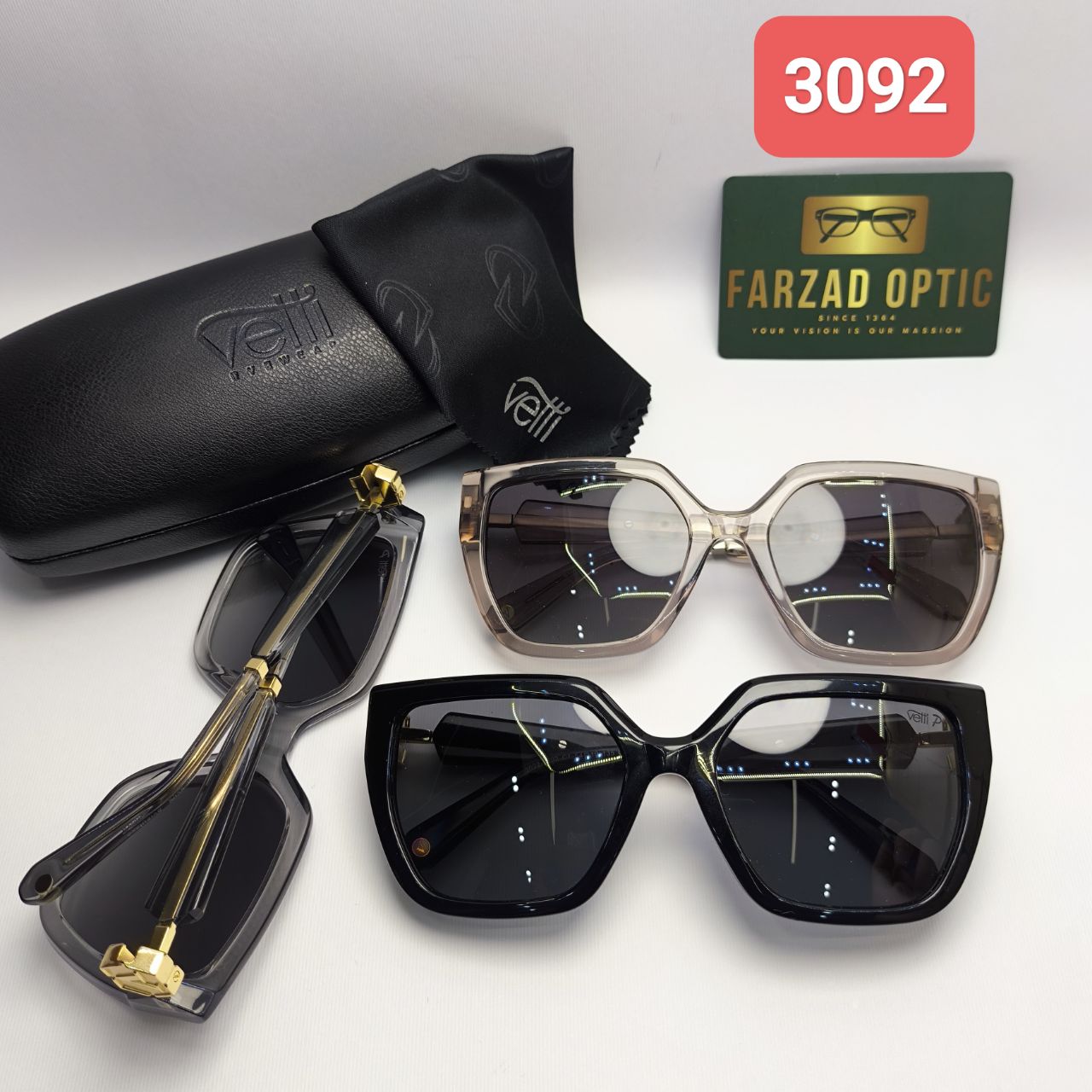عینک آفتابی وتی Vetti مدل 3092 اورجینال | پلاریزه UV400 فریم کائوچو استات همراه با پک اصلی و ضمانت اصالت